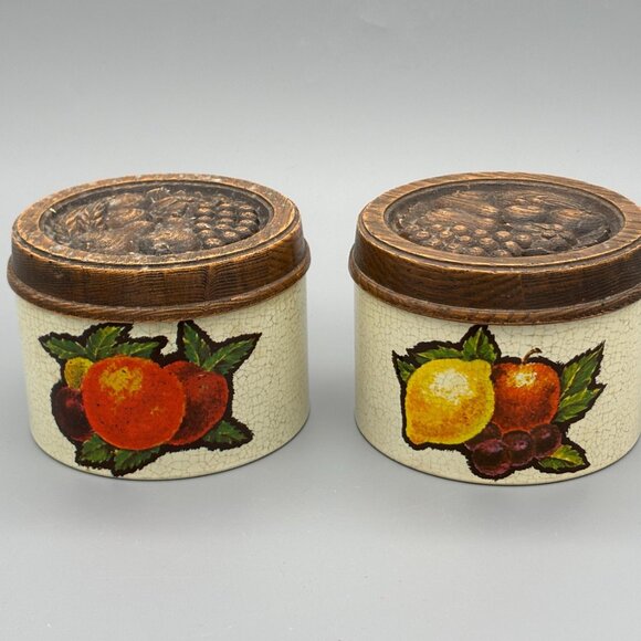 Vintage Cheinco Metal Canister Set With Fruit Harvest Retro Kitchen Storage Tins - Picture 4 of 9